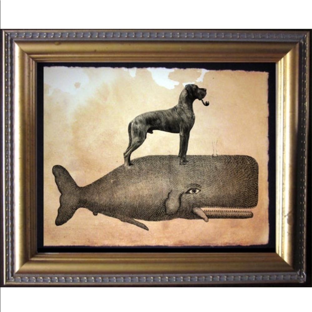 Brindle Great Dane on Whale Art Print Tea Stained